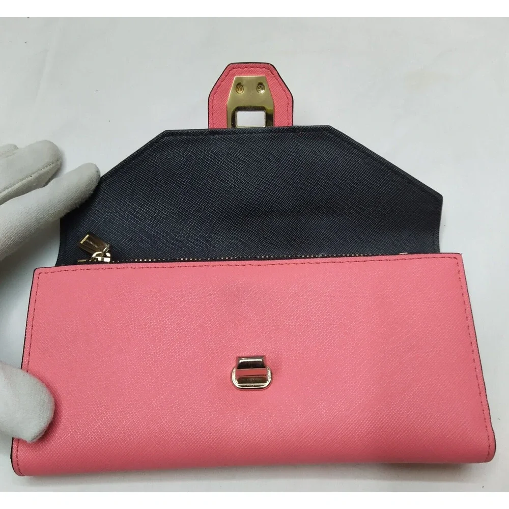 Rebecca Minkoff Pink Leather Tunlock Credit Card ID Window Bifold Wallet